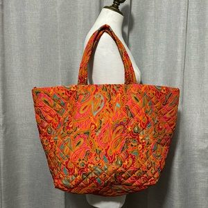 Like New Quilted Zip Top Tote-Vibrant Paisley Print-Shoulder Straps